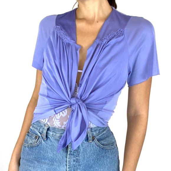 Vintage Periwinkle Button Down Blouse Boho - Picture 2 of 12